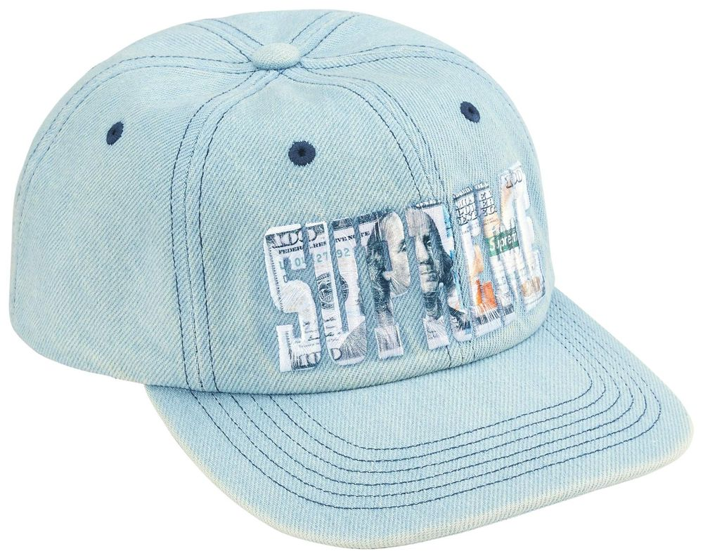 Supreme Embroidered Money Logo 6-Panel Hat Light Blue