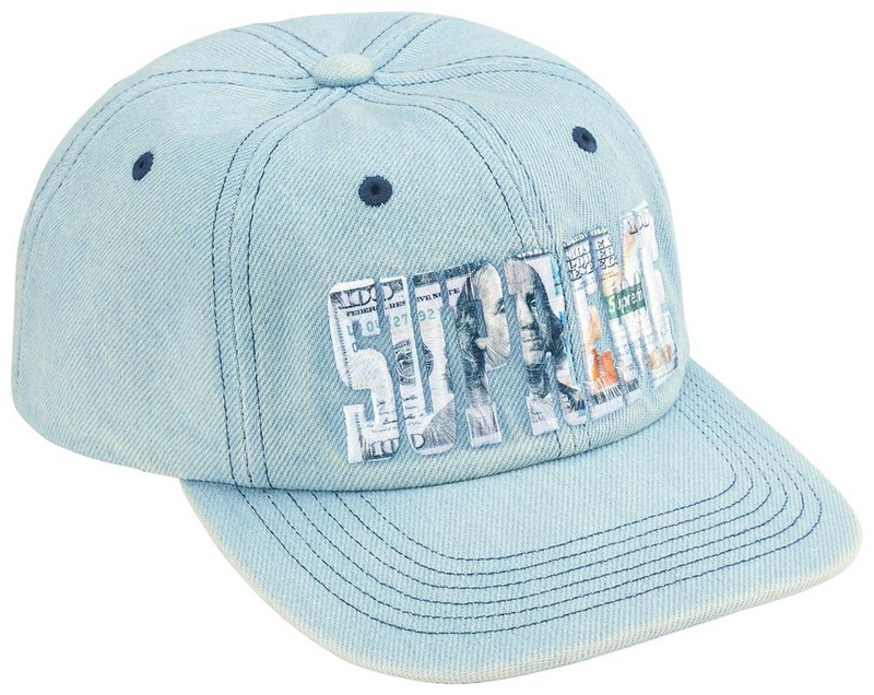Supreme Embroidered Money Logo 6-Panel Hat Light Blue