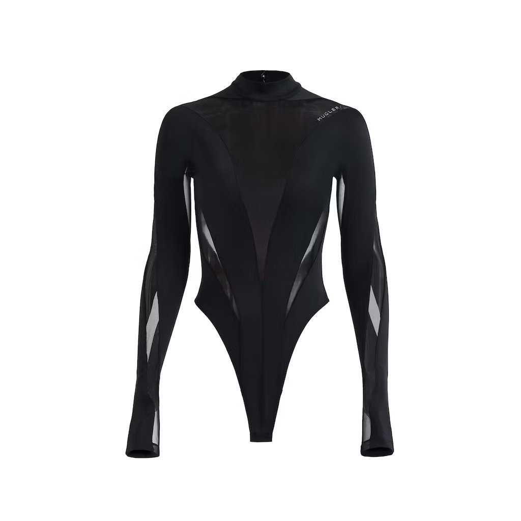 Mugler H&M Mesh-Paneled Bodysuit Black
