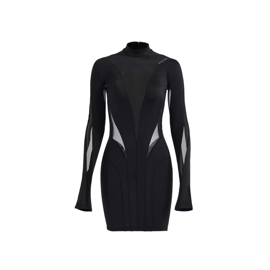 Mugler H&M Mesh-Paneled Mini Dress Black