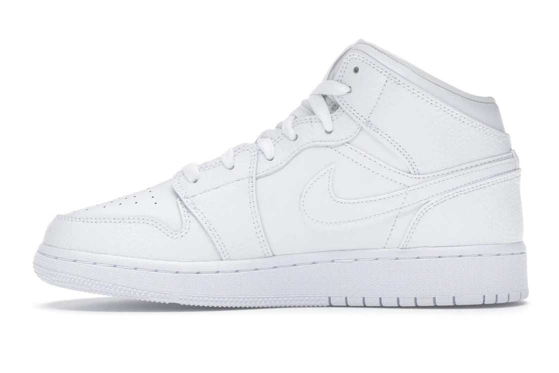 Jordan 1 Mid Triple White Tumbled Leather (GS)