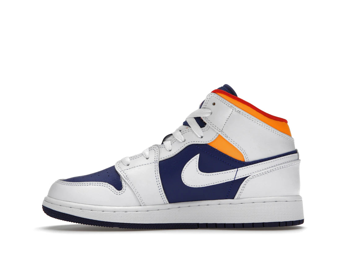 Jordan 1 Mid White Laser Orange Deep Royal Blue (GS)