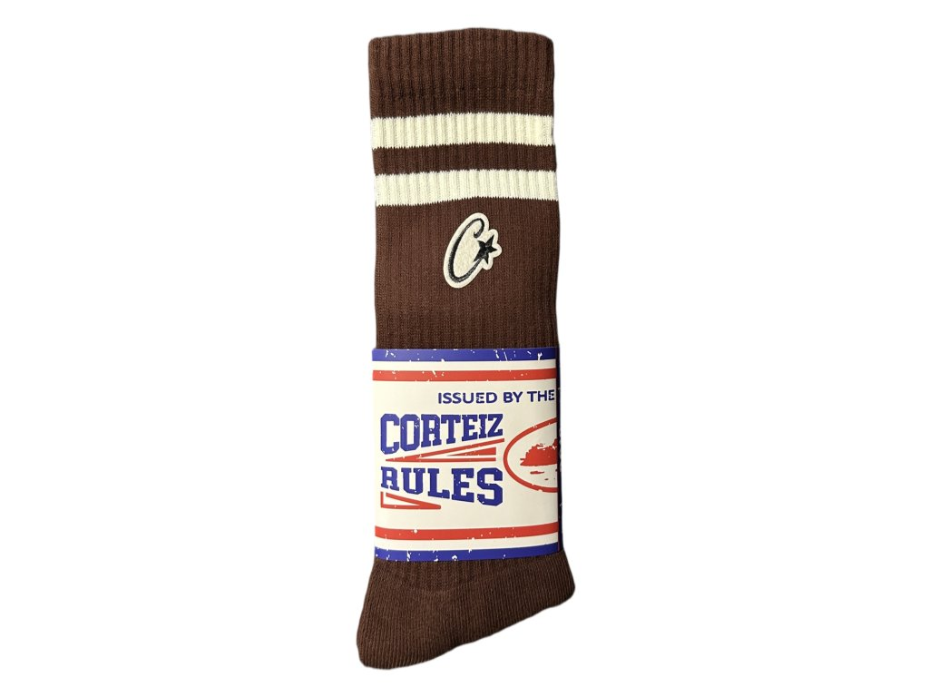 Corteiz Patch Socks Brown/White