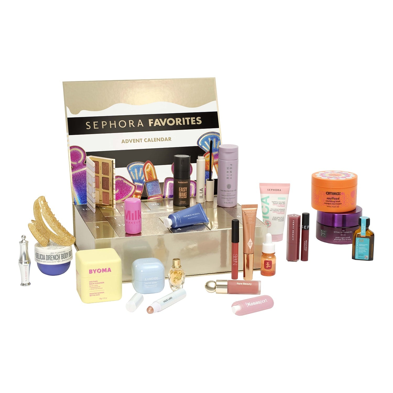 SEPHORA FAVORITES Adventní kalendář – 24 produktů pro líčení, péči o pleť, vlasy a parfémy