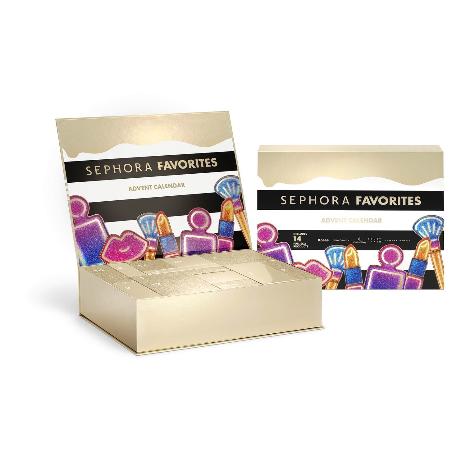 SEPHORA FAVORITES Adventní kalendář – 24 produktů pro líčení, péči o pleť, vlasy a parfémy