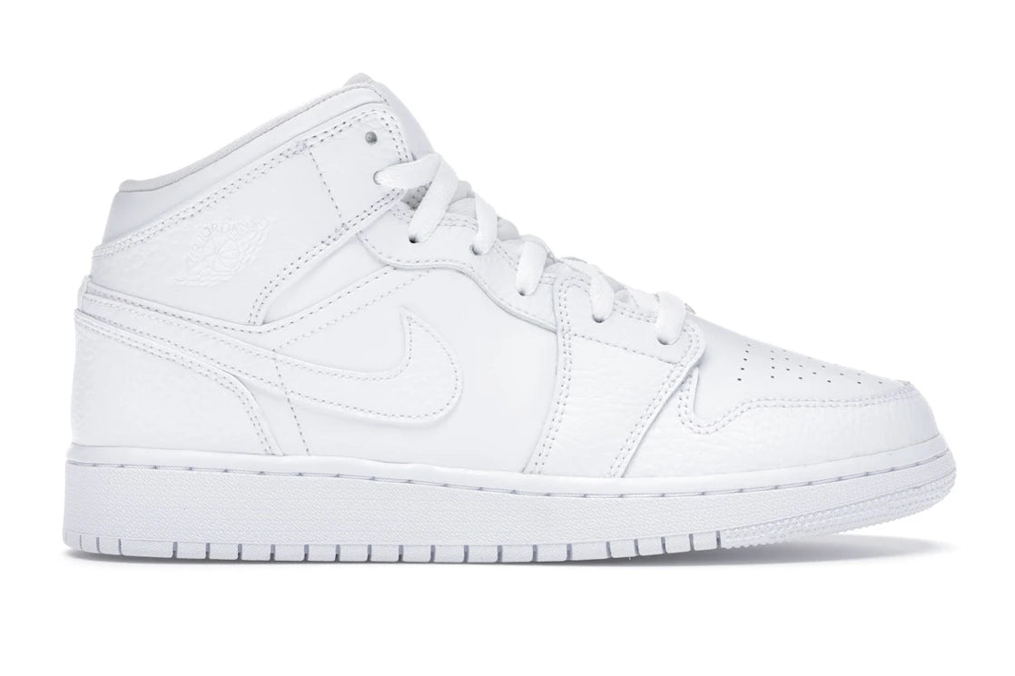 Jordan 1 Mid Triple White Tumbled Leather (GS)